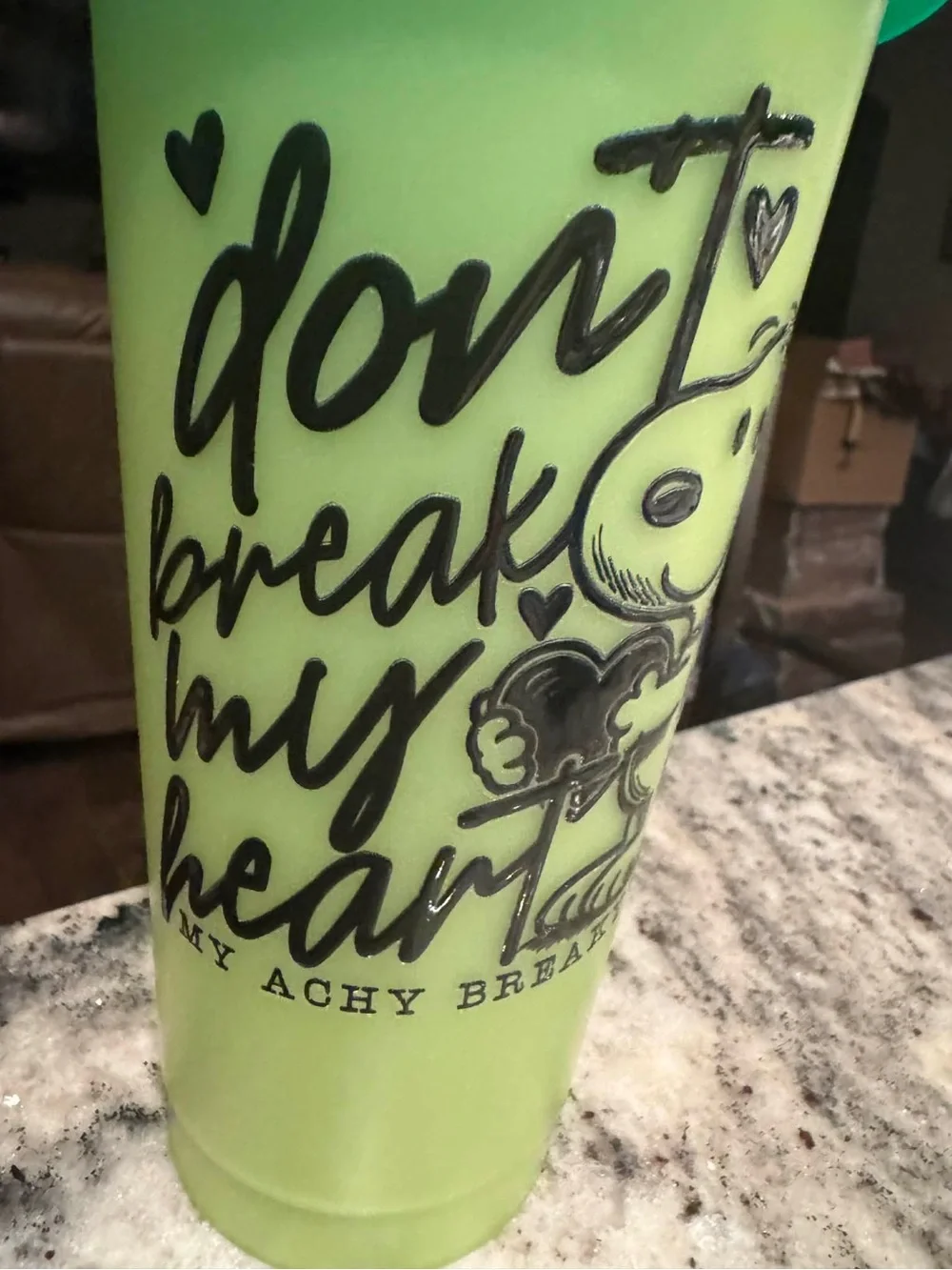 Color changing Peanuts Green/Turquoise Snoopy Travel Tumbler with Straw